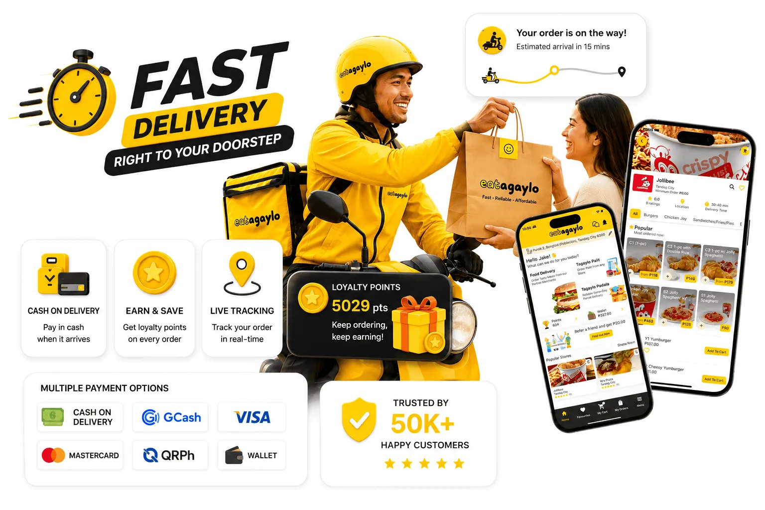 Eatagaylo fast delivery — food, pabili and parcel, with cash, GCash, card and QRPH payments