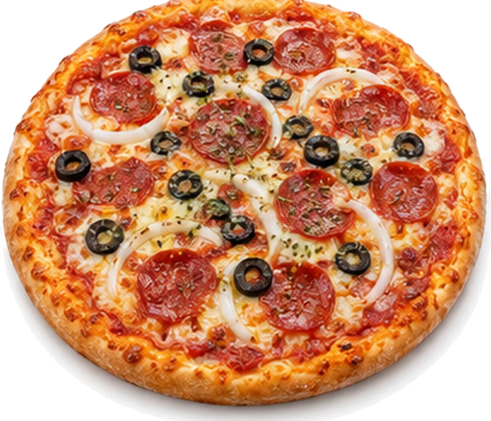 Pepperoni, Sausage, Onions, Black Olives & Cheese Pizza