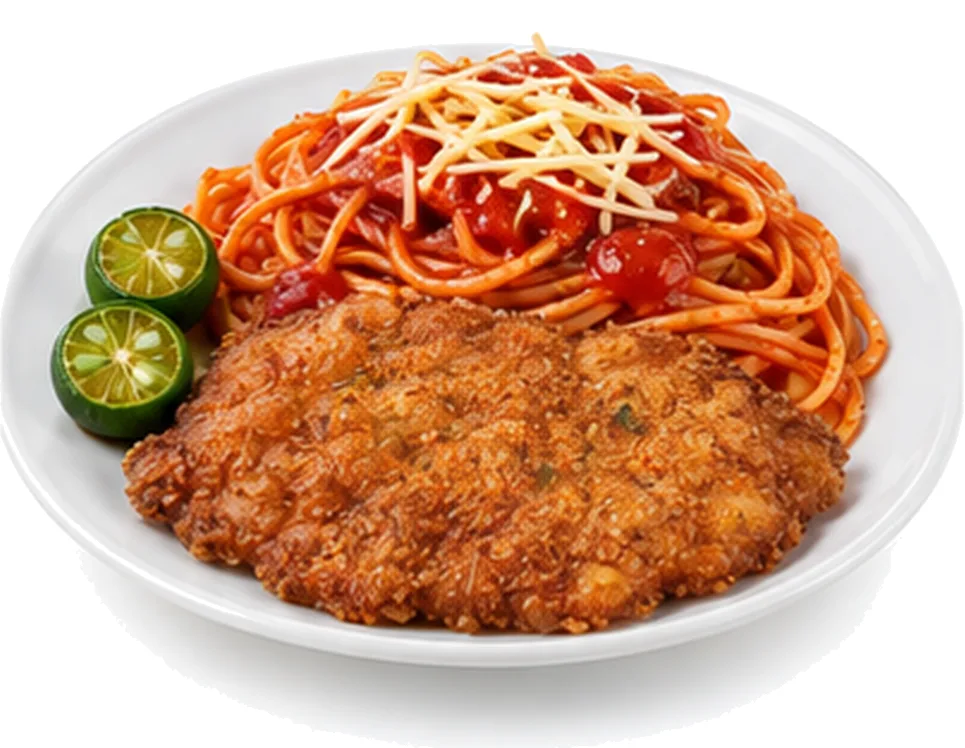 Schnitzel with Filipino Style Spaghetti